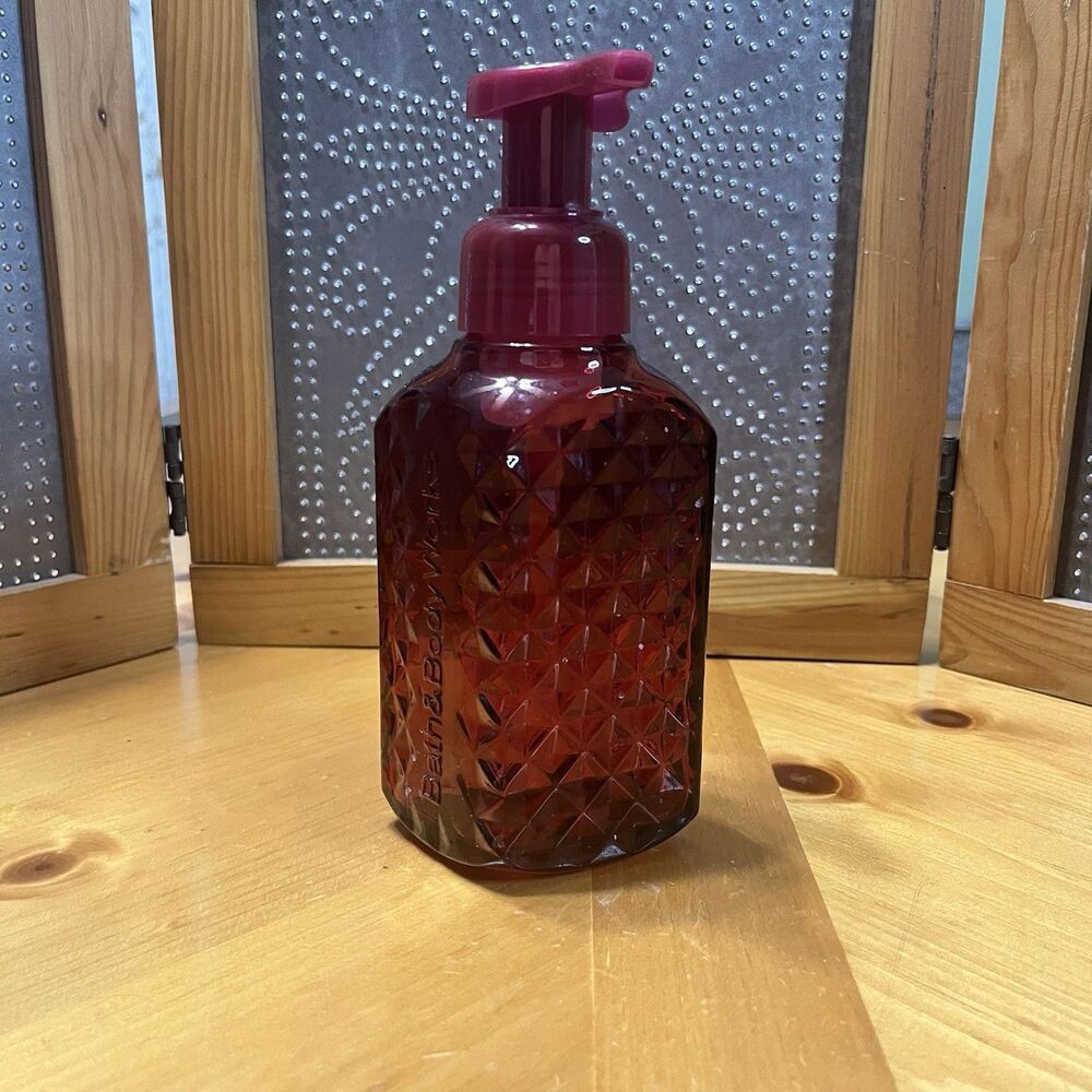 Bath & Body Works Glass Foaming Soap Holder Dispenser Pump Red Bathroom Decor